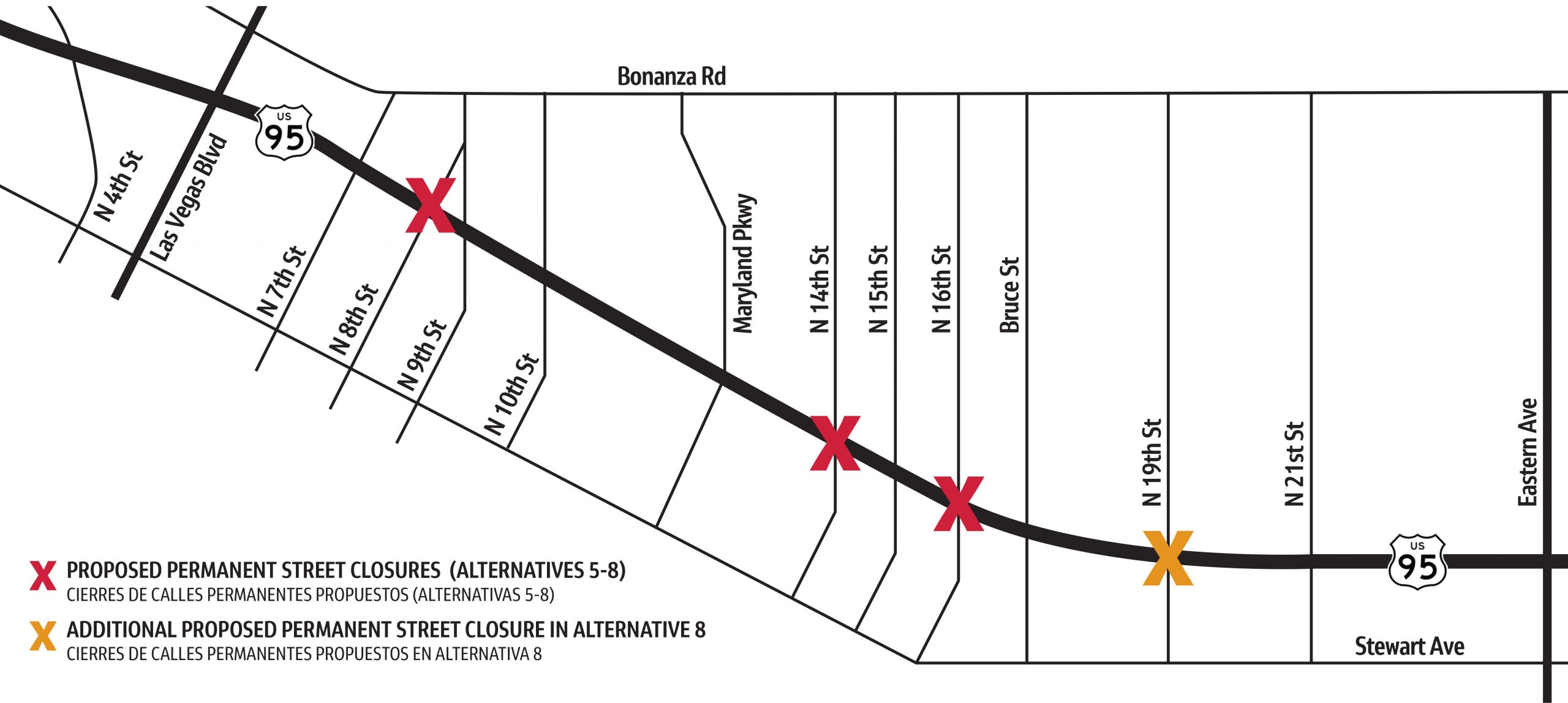 Map of proposed north-south street closures.